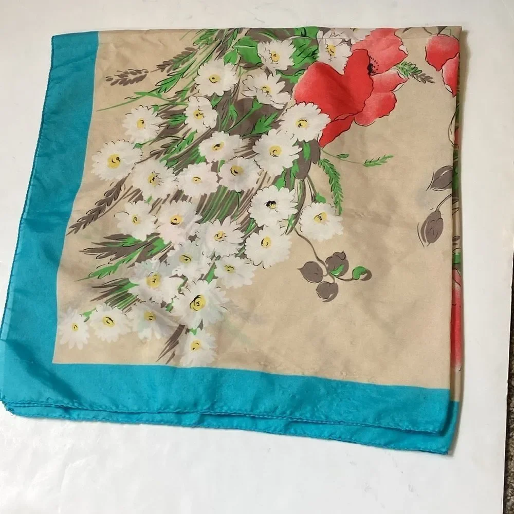 4/$30 Vintage Scarf Floral No Label Size 30”x31”